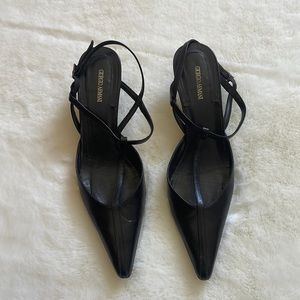 Giorgio Armani Black Leather Kitten Heels